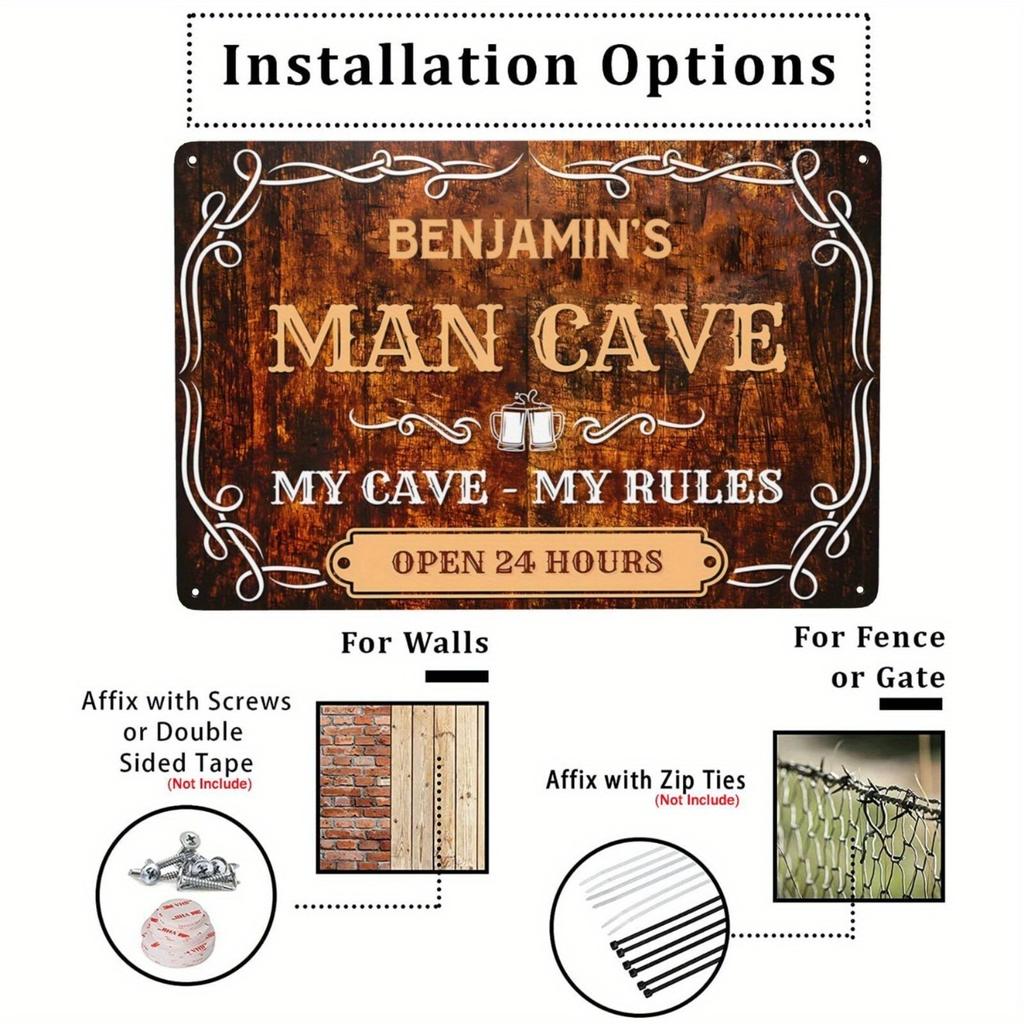 Personalized Man Cave Custom Name Sign Heavy Duty Iron Wall Art Decor