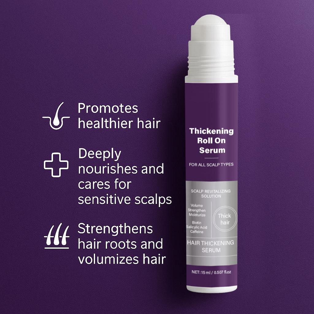 Hair Thickening Roll On Serum 15ml, Anti Hair Loss Treatment, Strengthens Hair Roots, Reduces Shedding, Increases Density for Men & Women