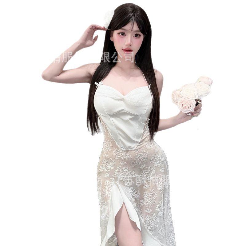 French romantic light perspective hook lace sexy suspender nightdress pure desire high sense of thin high split