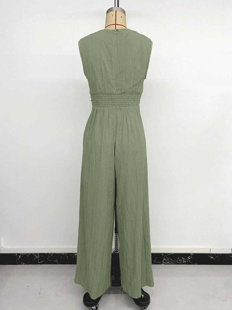 Europäisch-Amerikanischer Stil 2026 V-Ausschnitt Ärmelloser Jumpsuit mit Hoher Taille für Damen