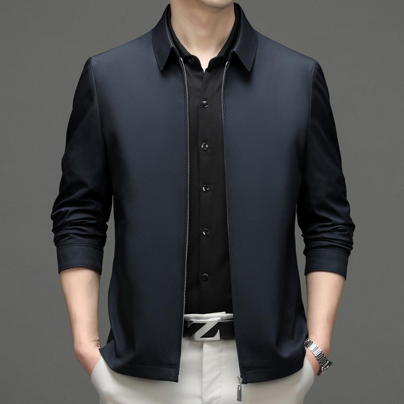 

Jacket Men s Autumn New Business Casual Solid Color Zipper Fit Versatile Jacket 7XL темно-синий