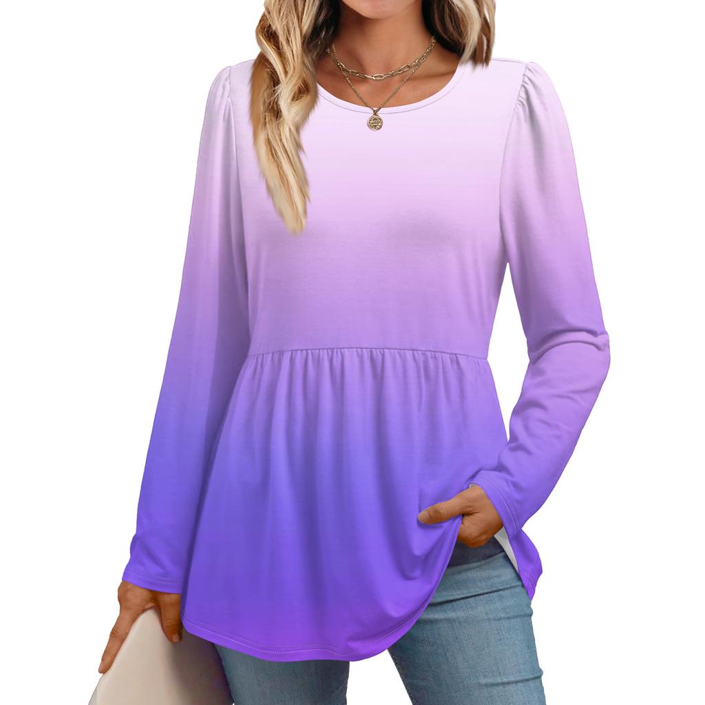 Women's Casual Fashion Long Sleeve Shirt Gradient Tunic Top