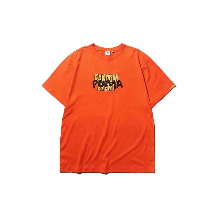 Puma X Randomevent Collaboration Letter Logo Moisture-Wicking Crew Neck Short Sleeve T-Shirt Unisex Tops Orange 596665-40 XL