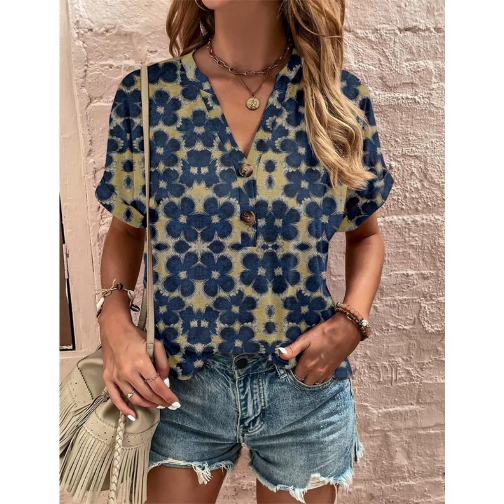 Maglietta da donna, maglietta estiva con scollo a V per donna, moda quotidiana, manica corta, casual, stampa 3D, abbigliamento femminile