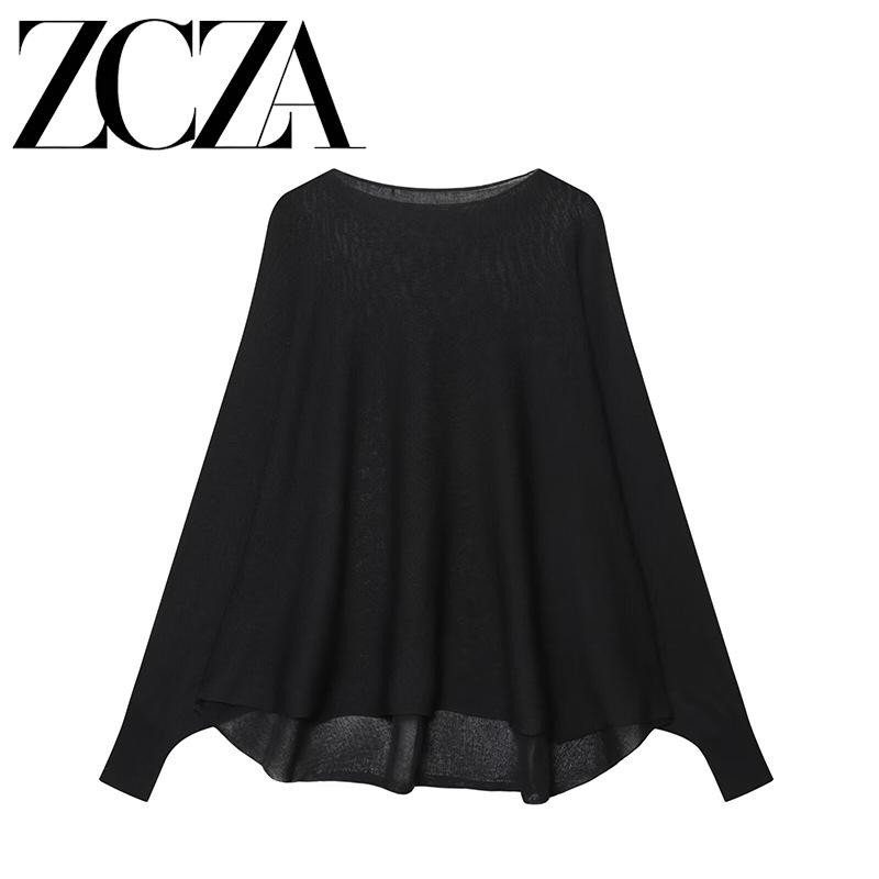 European and American style, new women's clothing, fashionable, versatile, cross-border comfortable black flat needle knitted sweater