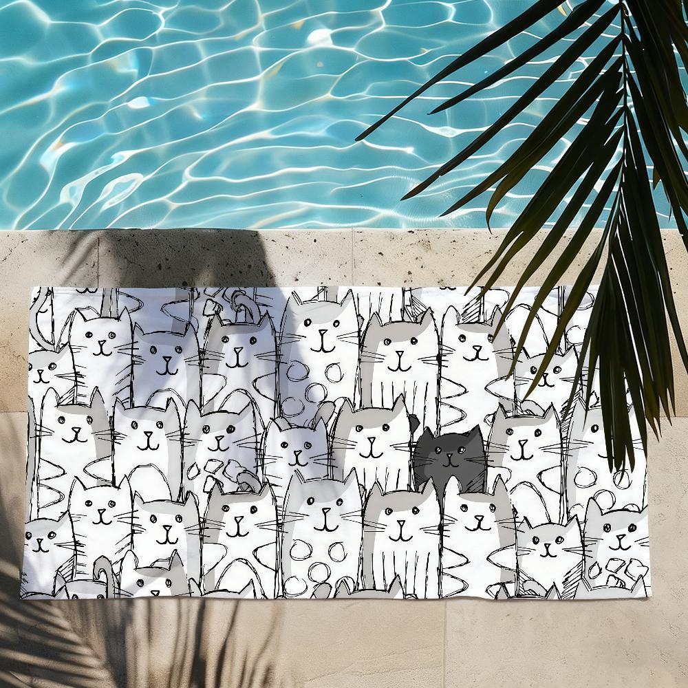 Cartoon Black Cat cute Personalized Towel Quick Drying Beach Towels Are Suitable For Swimming Pools Camping Yoga And The Gym