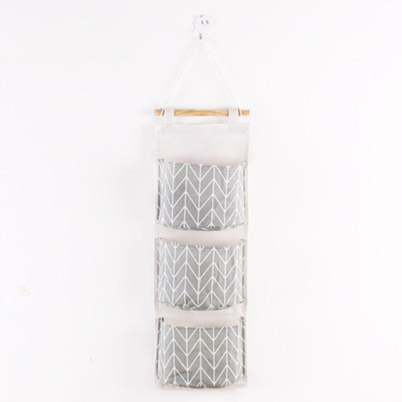 Cotton and Linen Multi-layer 3-cell Storage Bag Wall Storage Bag Cloth Hanging Bag Behind The Dormitory Door Hanging Bag