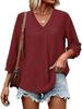 2026 Autumn/Winter Women's Retro V-neck Solid Color Loose Three-Quarter Sleeve Shirt