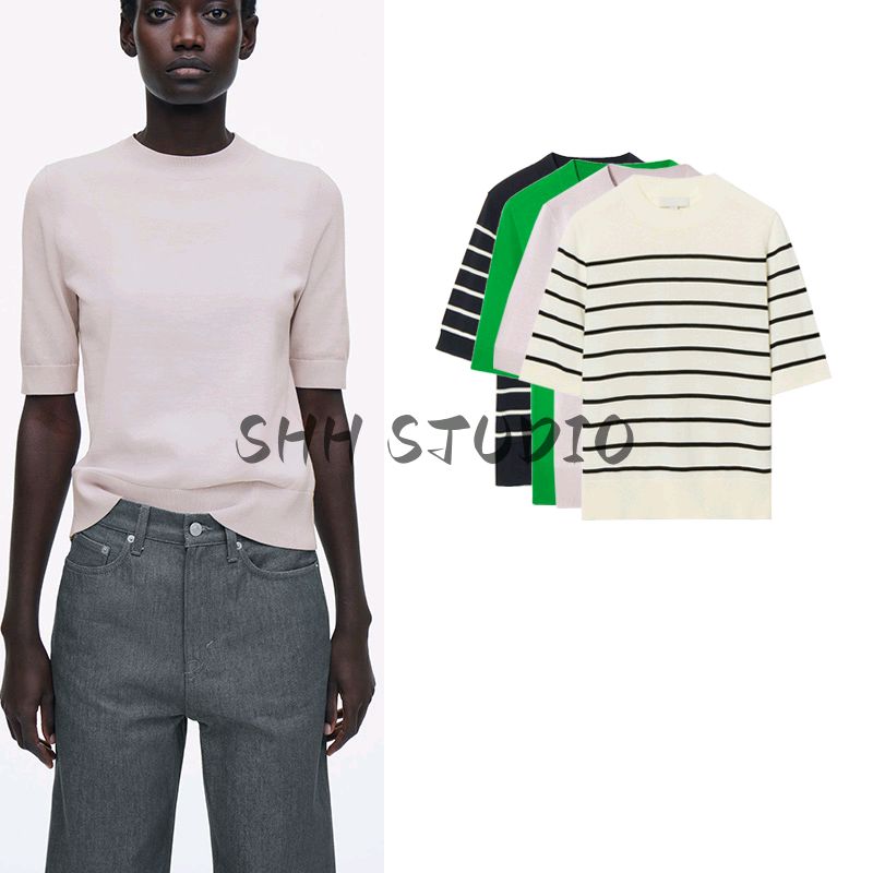 CS Spring/Summer New Women's Clothing French Commute Style Standard Edition Round Neck All-Matching Knitting T-shirt Tops 1069400
