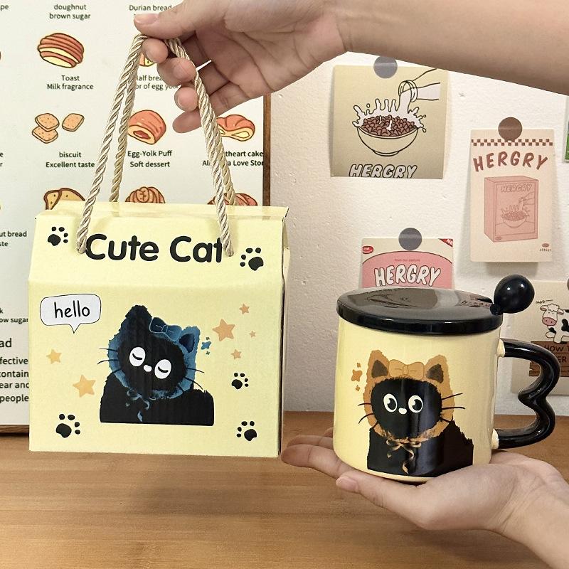 Cute Cup Ceramic Cup with Lid Cartoon Gift Water Cup High Looking Souvenir Creative Personalized Mug Cat