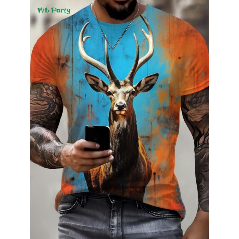 Lustiges 3D-Tier Herren-T-Shirt Sommer Street Herren Kurzarm-T-Shirt Rundhals Herren-T-Shirt Vielseitige Übergroße Herrenbekleidung