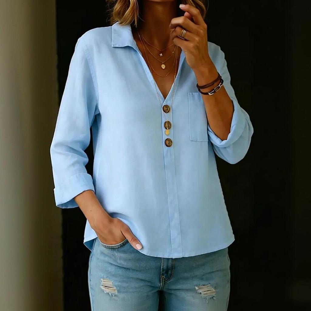 Women's -button -color Cotton And Linen Casual Loose Button-down Collar Blouse Shirt