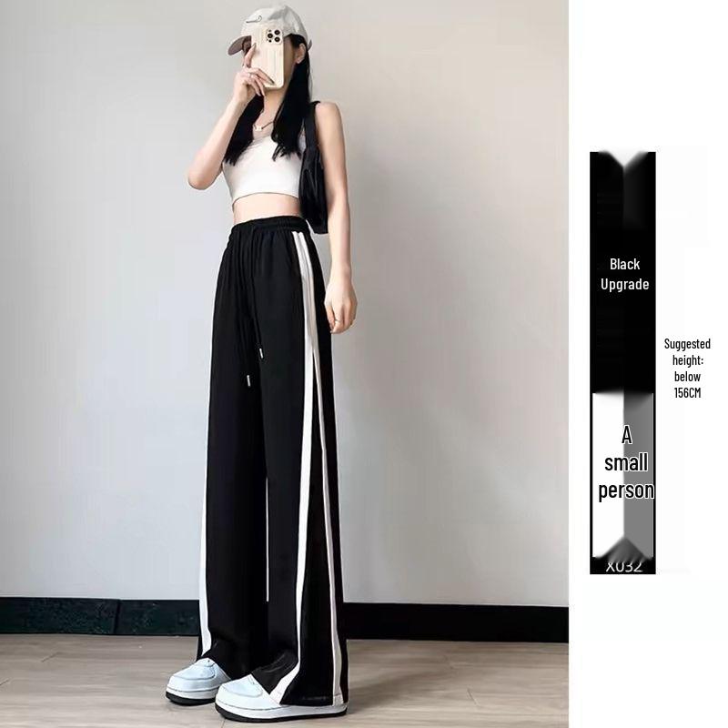 Women s High-Waisted Black Wide-Leg Ice Silk Pants - Casual Summer 2026 S for 75-90 jin