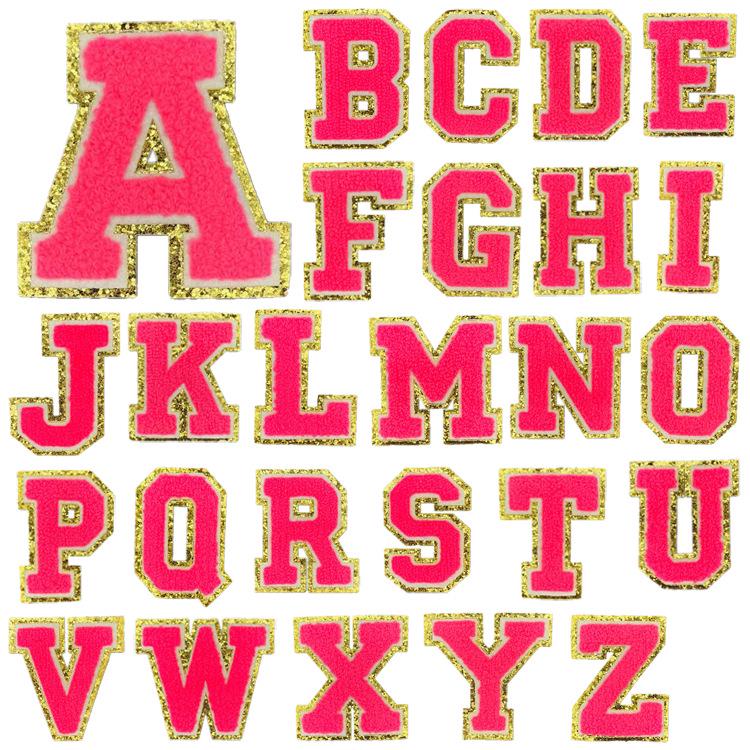 8cm Gold Edge Glitter Double-layer English Letter Iron-on Embroidery Patch