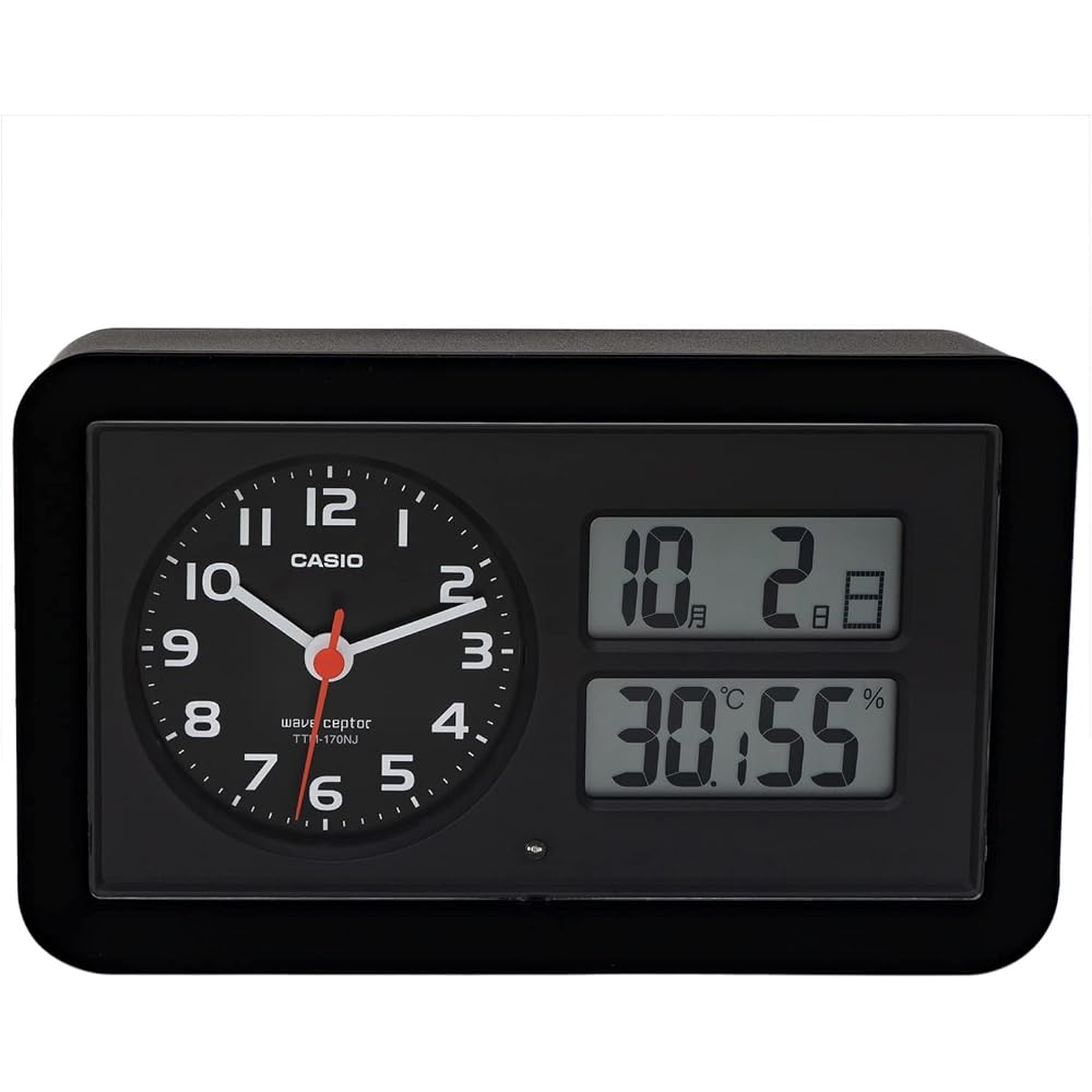 CASIO Alarm Clock, Radio-Controlled, Black, Analog, Snooze, Automatic Light, TTM-170NJ-1JF