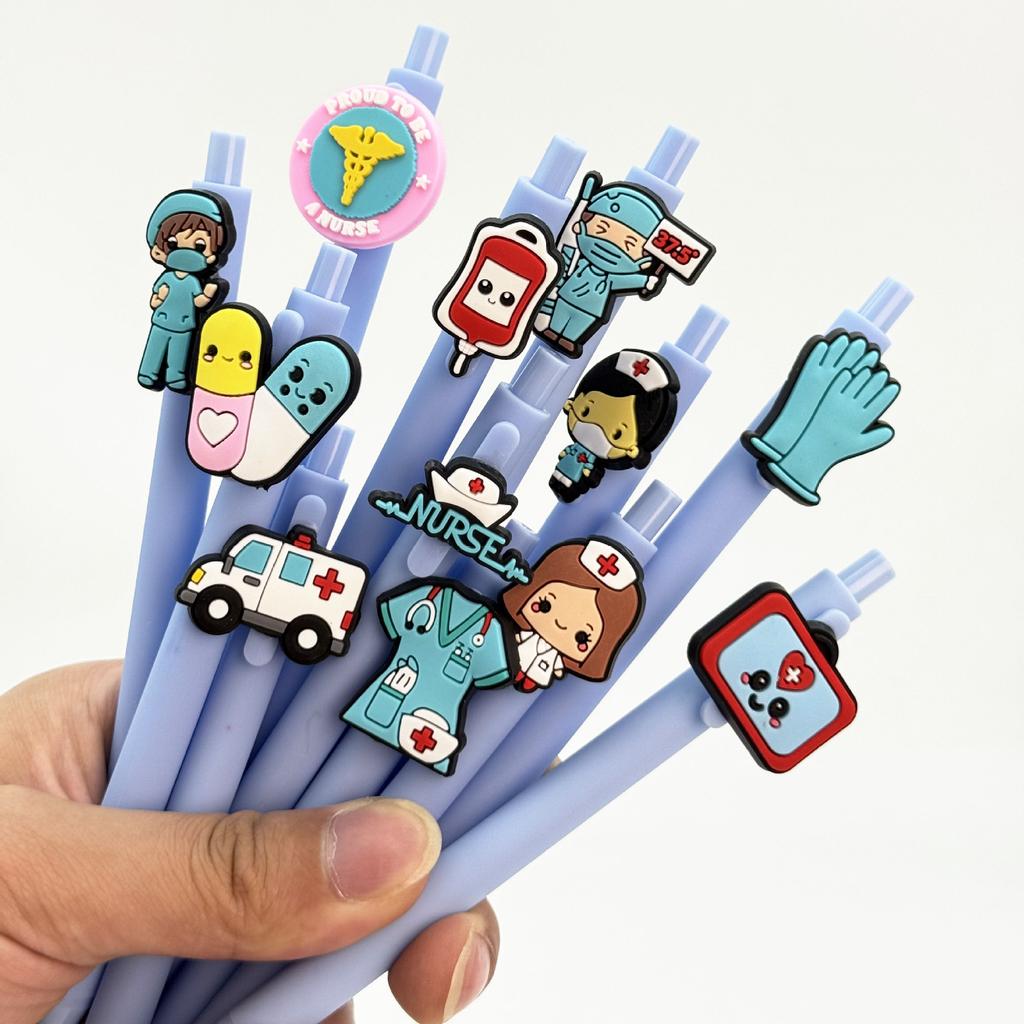 10Pcs Sky Blue Series Medical Pens, Quick-Dry Plastic Ballpoint Pens with Medium Tip, Suitable for Nurses and Healthcare Professionals, Perfect Hallow