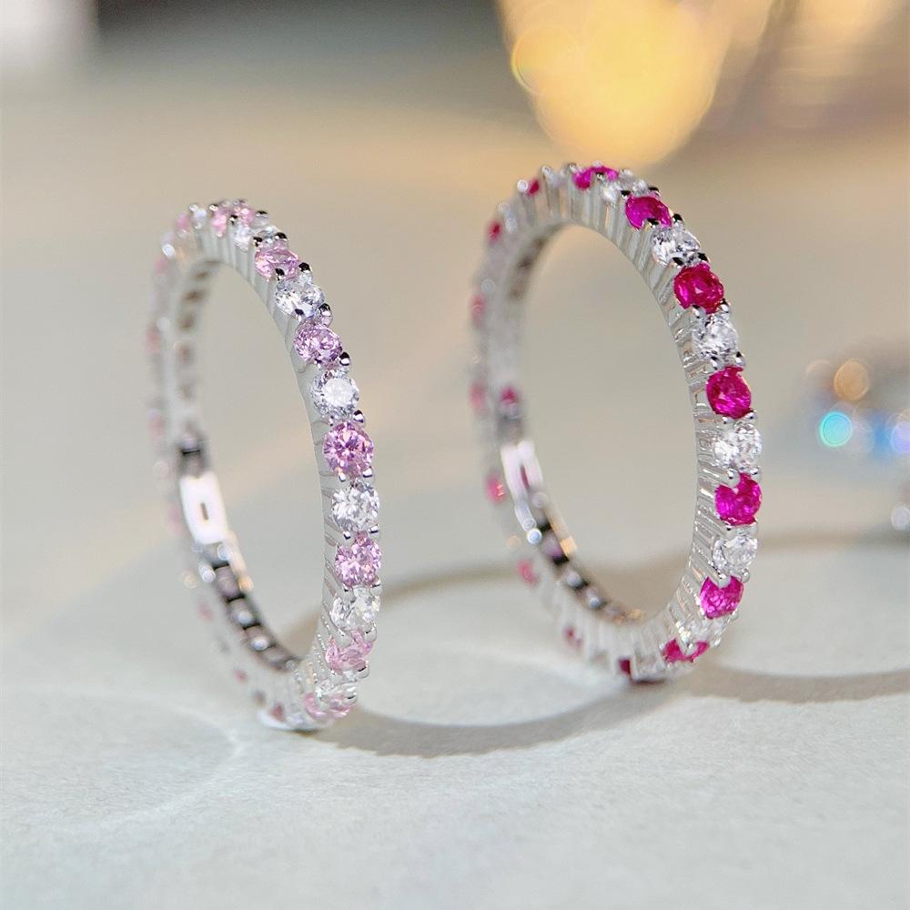 2022 High Carbon Diamond S925 Sterling Silver Zircon Ring for Women - Stylish Inter-Diamond Design