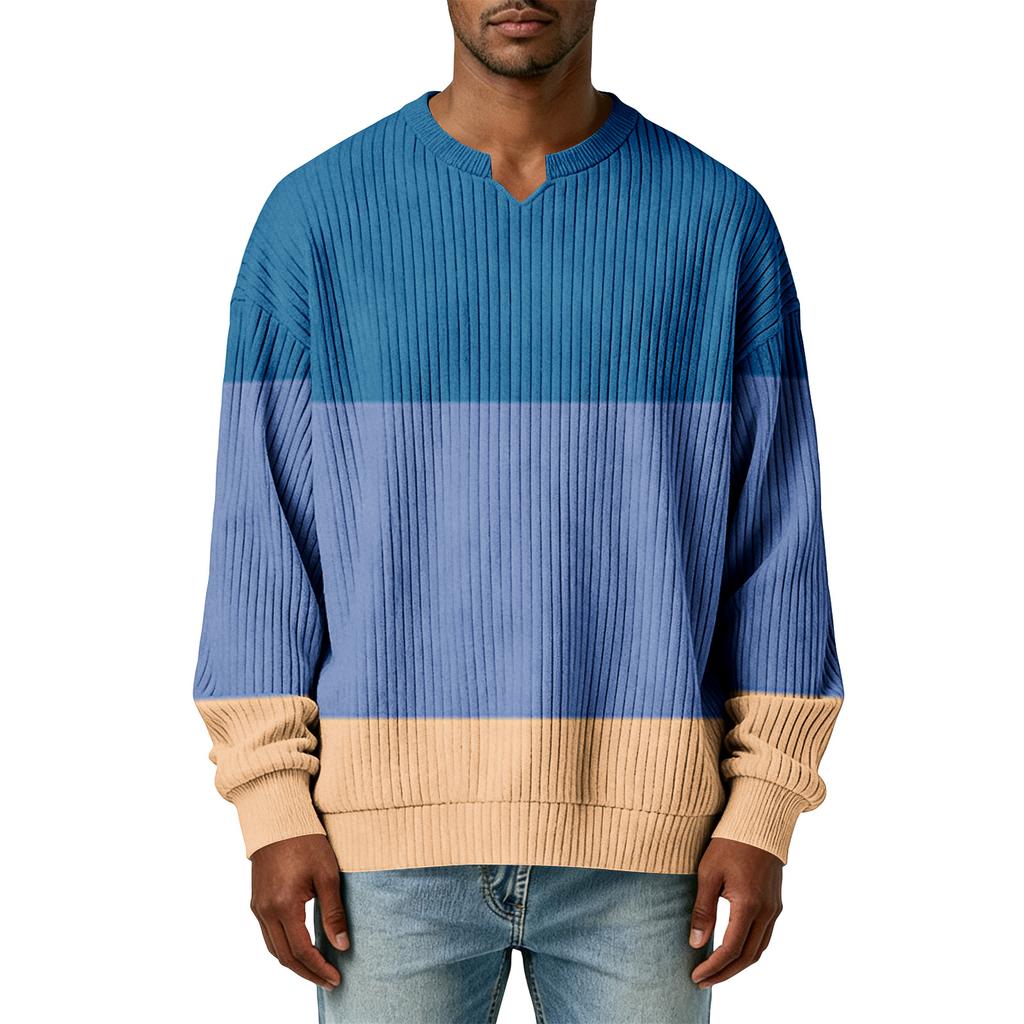 Herrfärg,Färgblockerad Snygg V-ringad Ribbstickad Långärmad T-shirt