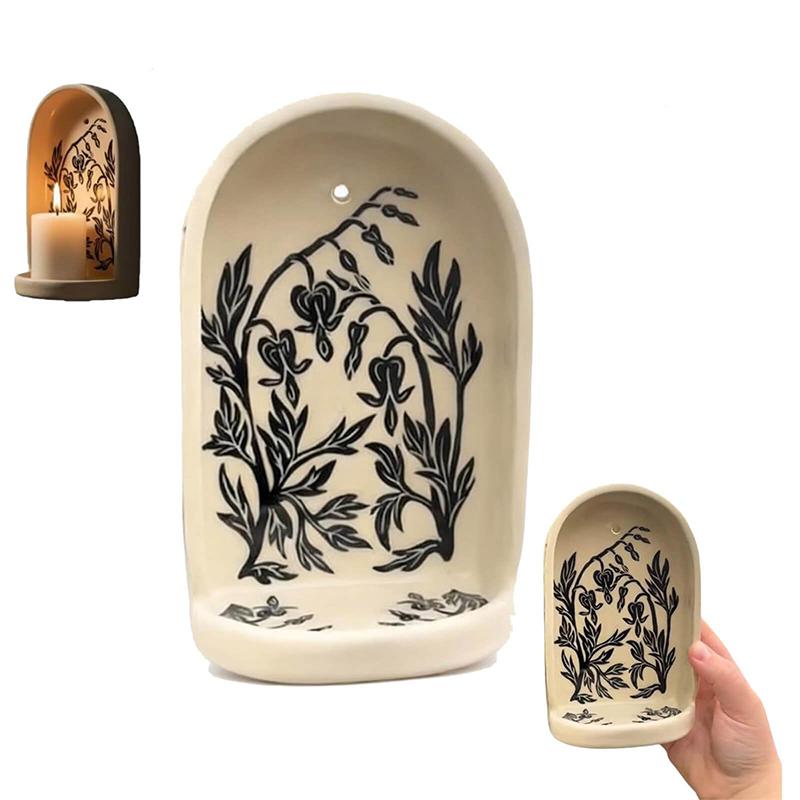 Sacred Wall Niche Collection - Handmade Wall Altar With Candle Holder & Jewelry Tray, Decorative Alcove Shelf For Meditation Dis