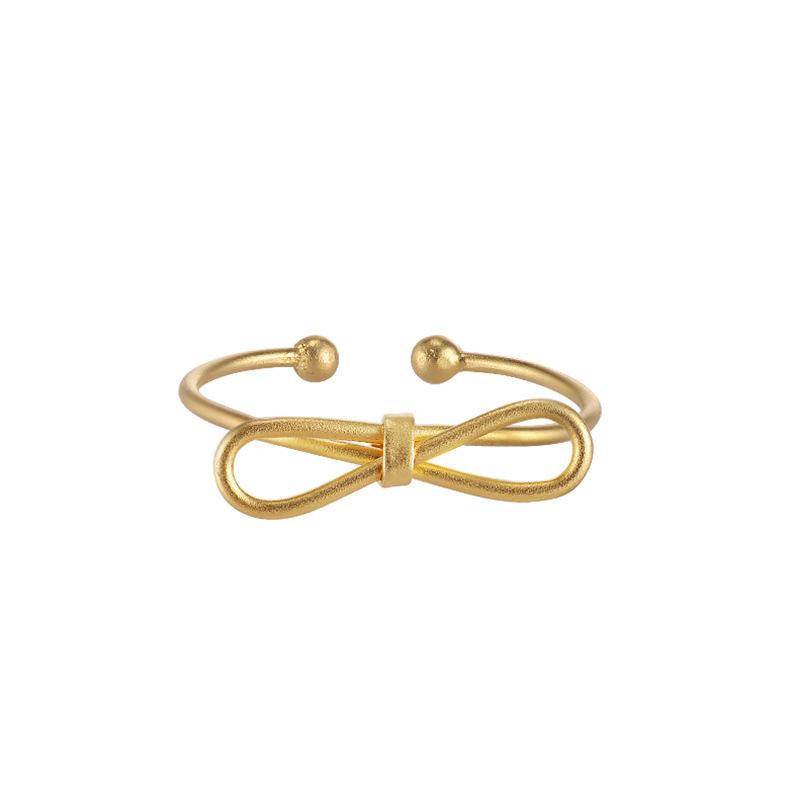 Modern And Chic 925 Sterling Silver Open Ring With Gold Butterfly Bow For Trendy Women