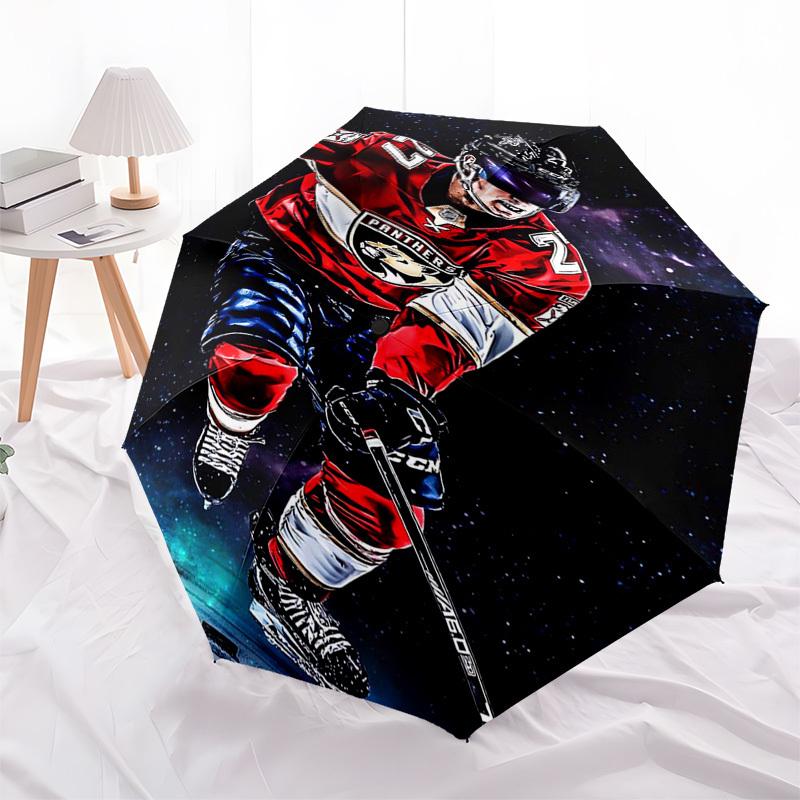 Ombrello Automatico Apri e Chiudi a Tema Giocatore di Hockey e Sfondo Spaziale, Ombrello da Viaggio Compatto, Leggero e Portatile, Adatto f