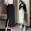 New Chinese Style National Knitted Skirt Women's Spring Autumn Slit Hip Retro Buckle Mid-length Skirt