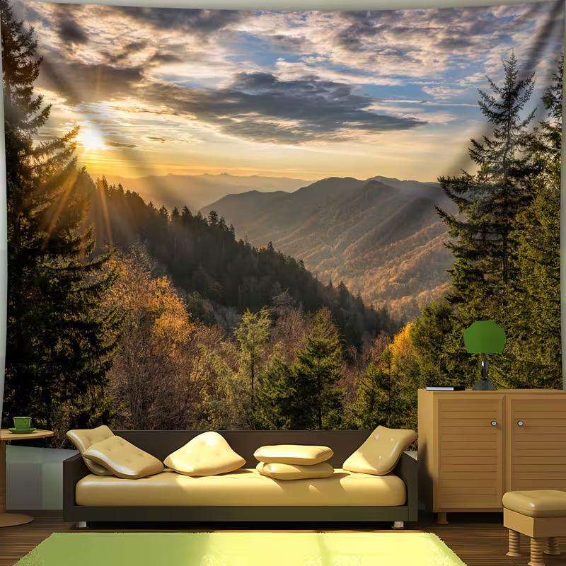 

Nature Mountain Forest Sunrise Tapestry Wall Hanging for Bedroom Living Room Home Deco 47.2x31.5inch/120*80cm