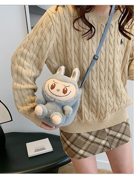 Bubble Rabbit Labubu Plush Toy Backpack - Cartoon Shoulder Bag for Girls, Cute Cross-body Gift