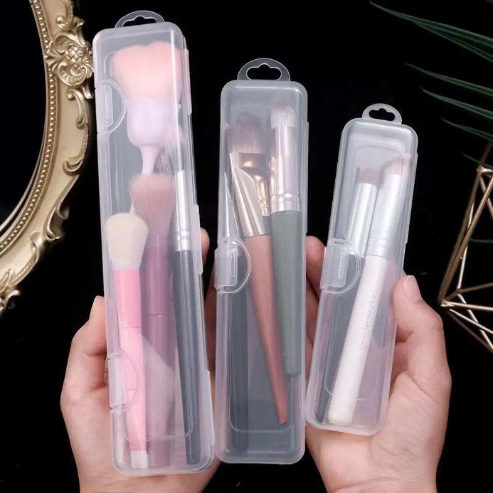 2pcs Plastic Box Organizer Transparent Portable Makeup Brush Storage Box Eyebrow Pencil Tableware Chopsticks Box with Cover