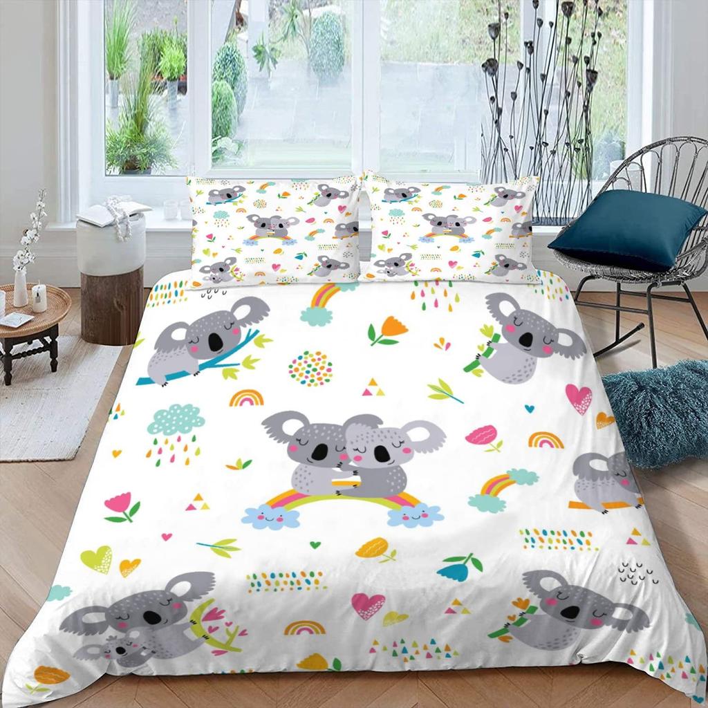 Cute Elephant Koala Duvet Cover Set Cartoon Animals Bedding Set Australia Tree Bear Quilt Cover Twin King for Kids Boys Girls