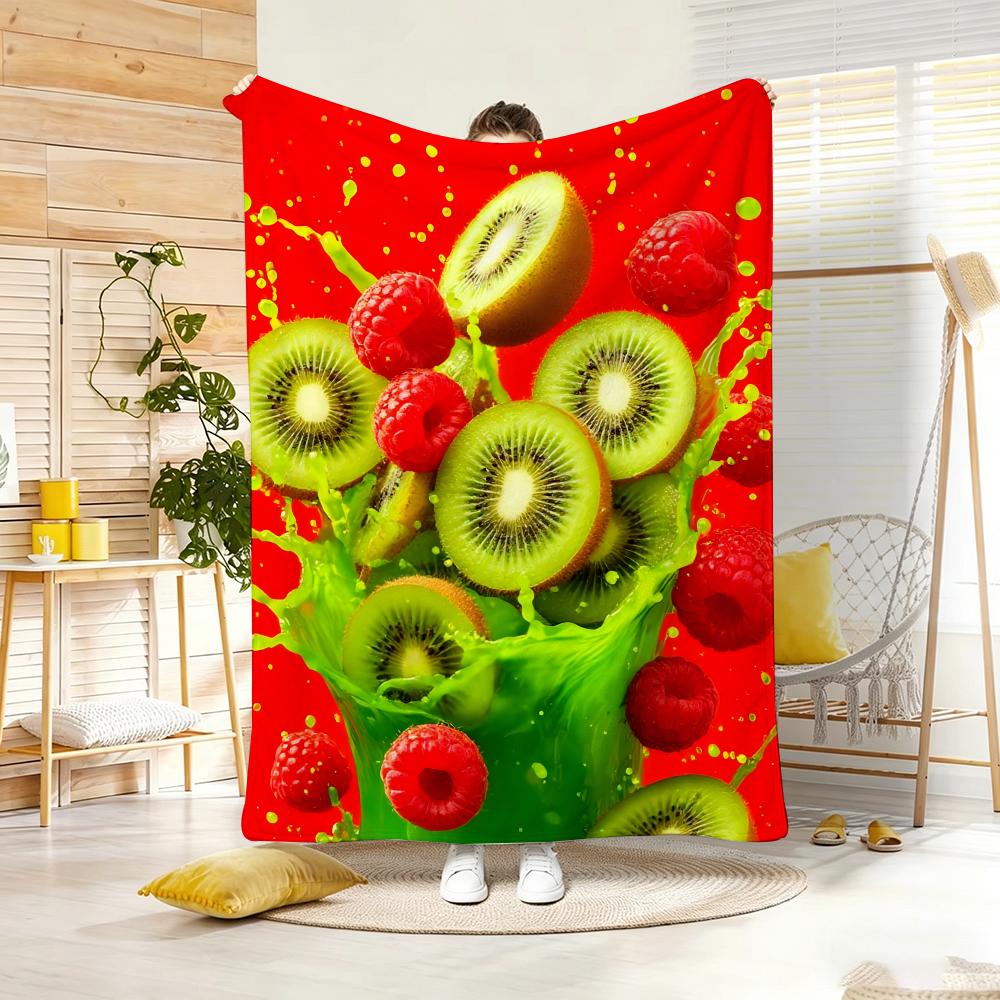 Multicolored Art Print Raspberry Throw Lightweight 240G Flannel Blanket Soft Skin-Friendly For Summer Cooling