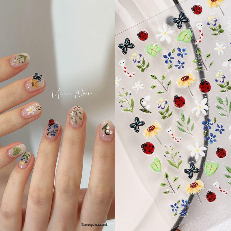 

Xiaohongshu 7-Star Beetle Flower Jelly Nail Stickers - Little Forest 5D No specification