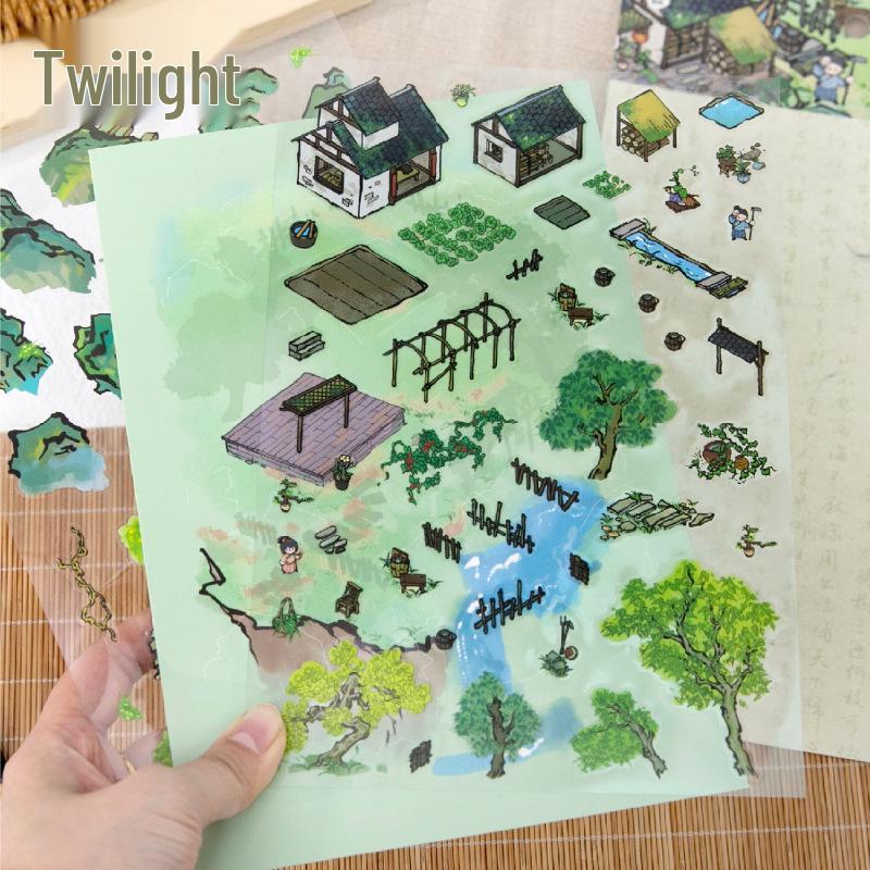 Twilight Jiangnan Four Seasons Landscape Sticker Series: Miniature & Large DIY Painting Stickers (4 Types)