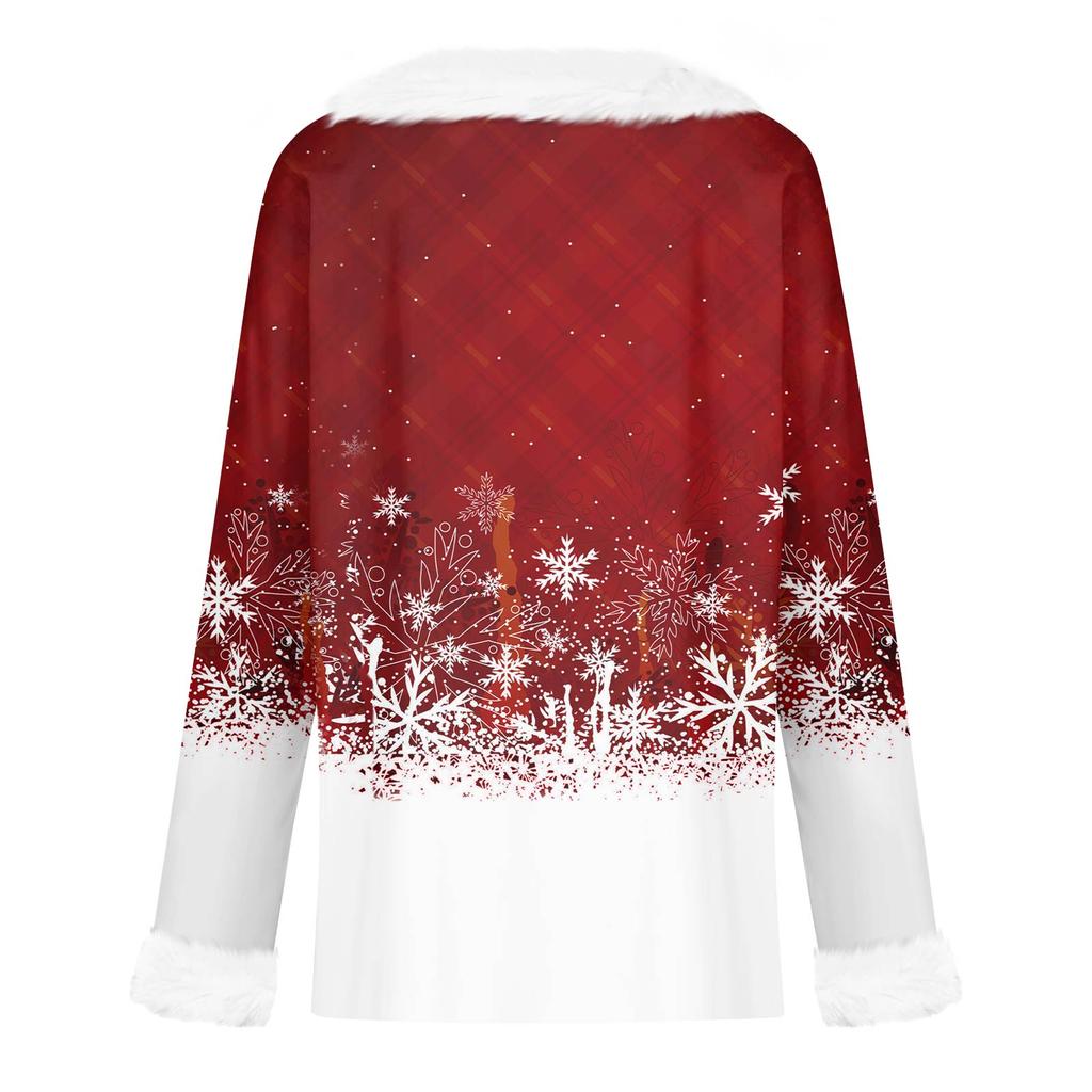 Women's Fashionable Casual V-Neck Christmas Print Long-Sleeved Top