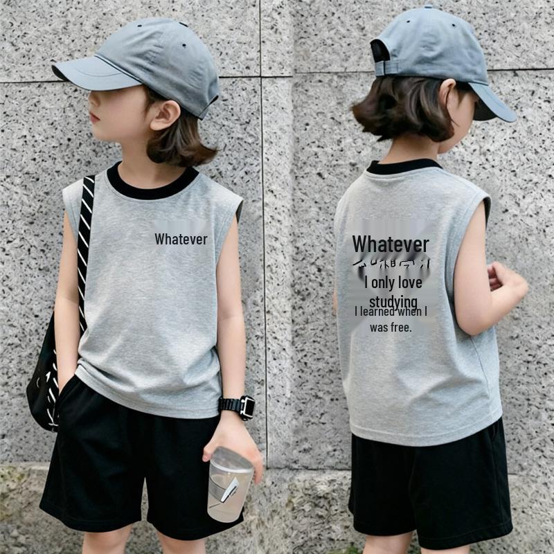 Girls' Summer Color Block Vest Set 2026 - Korean Style Sleeveless T-Shirt Two-Piece for Medium & Large Children