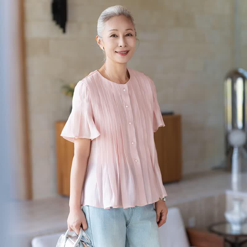Mid-Aged Women's Lyocell Blend Short Sleeve Blouse