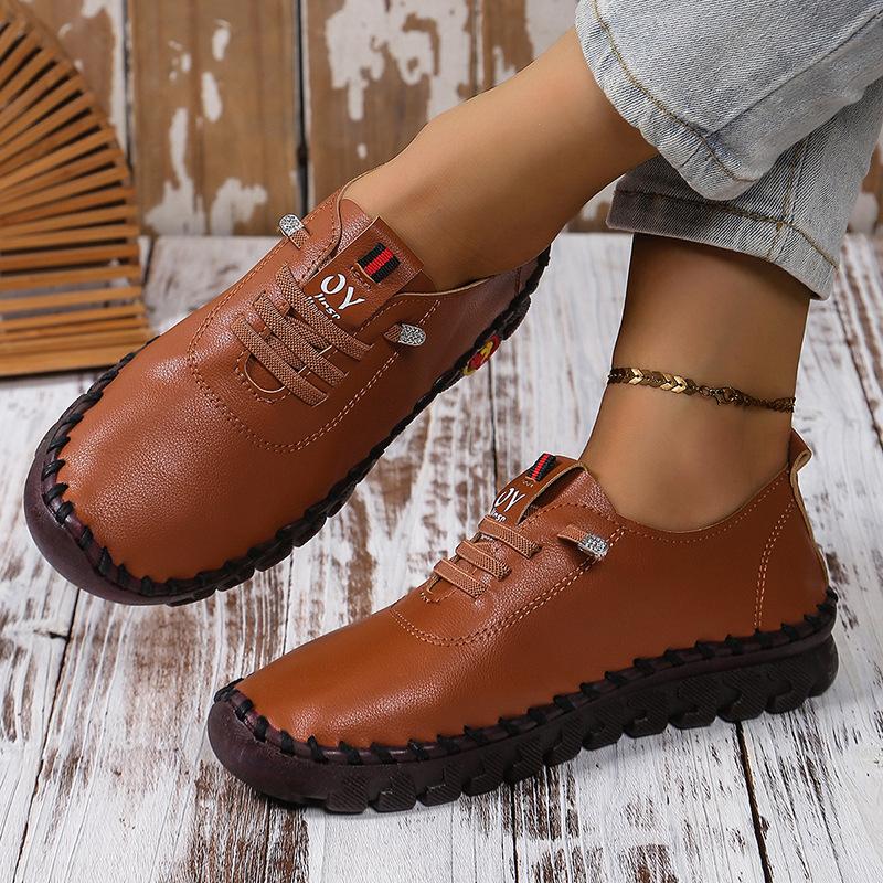 Retro Casual Single Shoes 2024 Autumn New Breathable Car Stitching Cow Tendon Sole Large Size Women's Single Shoes Zapatos Mujer