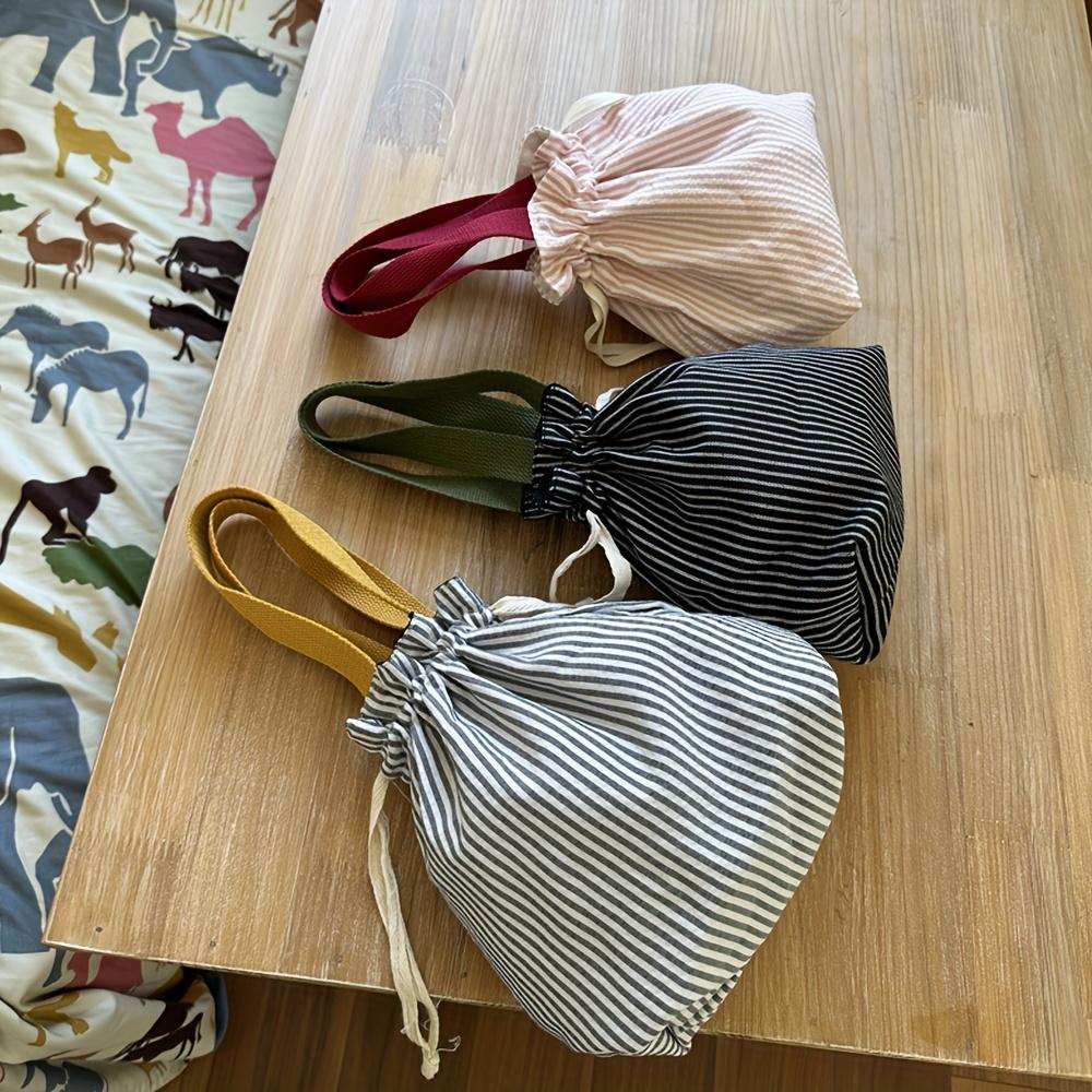 1pc Preppy Style Striped Drawstring Tote Bag, Portable Polyester Handbag with Unlined Interior, Fashionable Travel Pouch for Cosmetics and Accessories