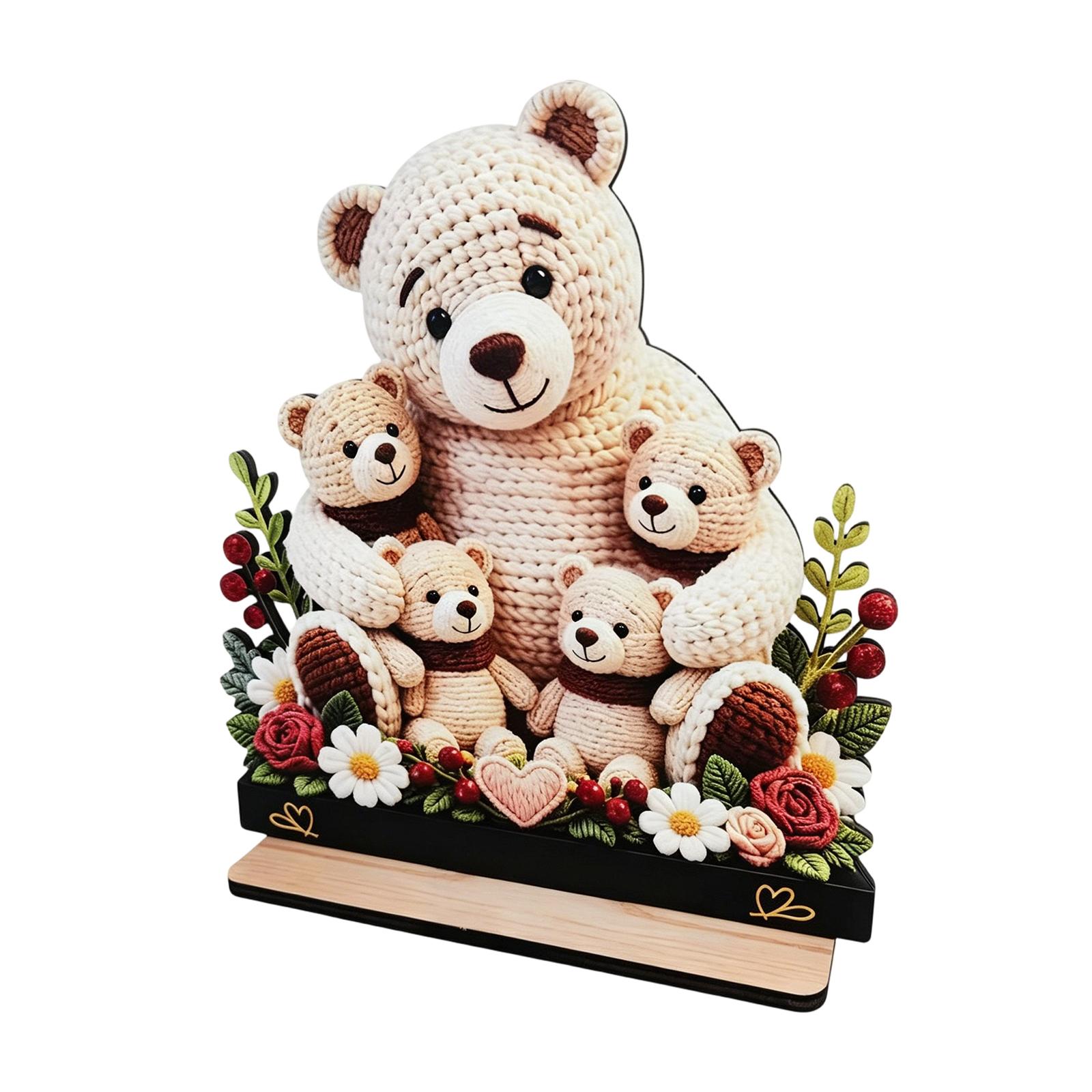 

Wooden Desktop Decoration with 2D Flat Design Featuring Heart and Bear Family Motif Suitable for Home Office and Living Room Display One Size