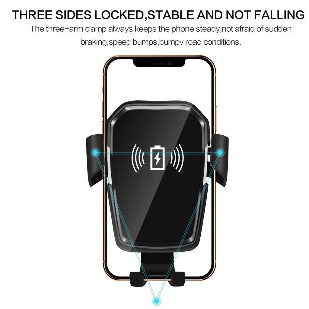 Wireless Car Charger Mount Qi Fast Charging Holder with LED Indicator Auto Clamping Air Vent Grip for Smartphones