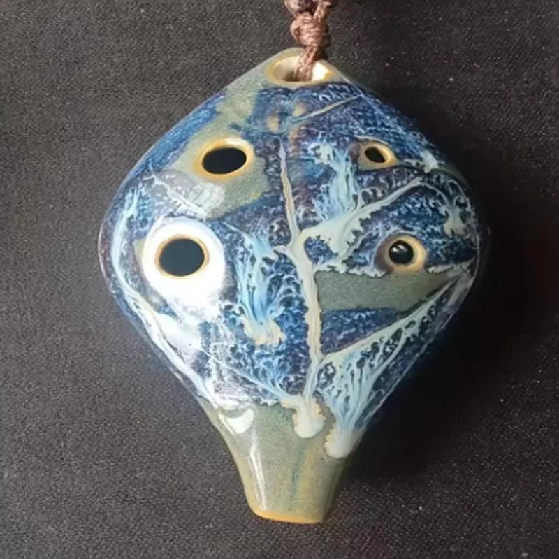 1pc Ancient Chinese Style Ocarina, Six-hole Handmade Ocarina Instrument, Pleasant Sound, with Lanyard, Like A Leaf