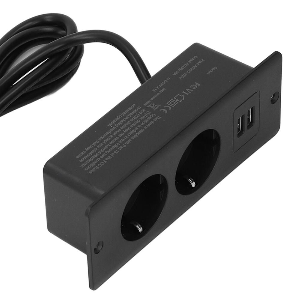 Embedded Power Outlet 2 USB 2  10A Ports Recessed Desk Socket In Desk Power Hub with 1.5m Cable