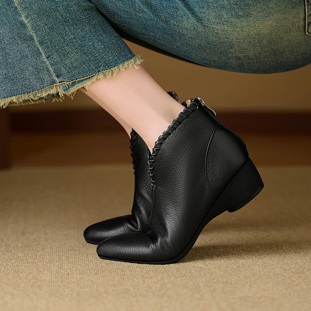 Fashion 2025 New Autumn Women Boots Genuine Leather Women Shoes Round Toe Chunky Heel Solid Modern Boots Daily Shoes Ankle Boots