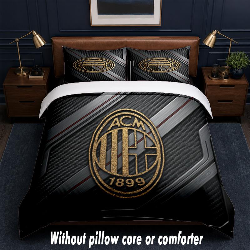 Set Biancheria da Letto AC Milan Design 1 Copripiumino + 2 Federe Morbido Traspirante Biancheria da Letto per la Casa