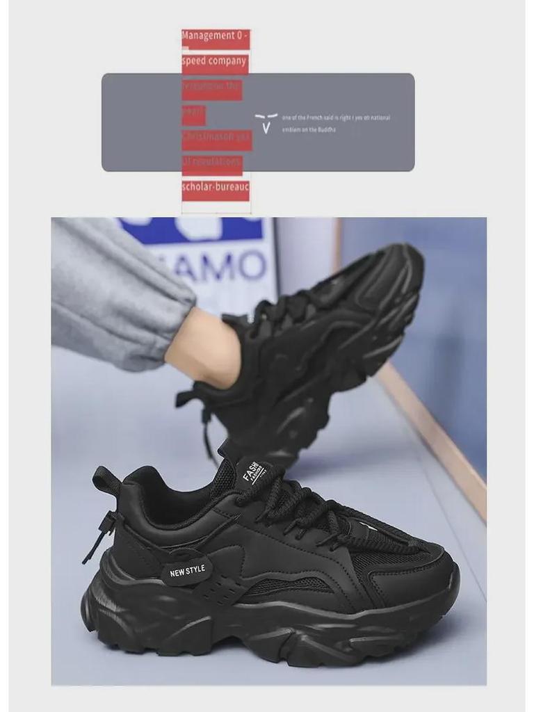 Чоловічі літні дихаючі модні кросівки для бігу Black Warrior - Товста підошва, Універсальні, Модні, Чорні кросівки тата