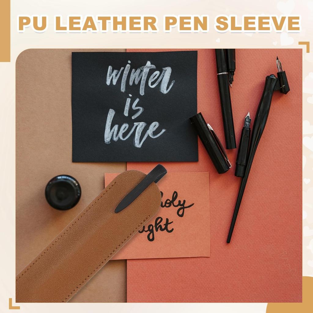 PATIKIL Pen Sleeve PU Leather Pen Single Fountain Pen Pouch Protective Cover Holder for Office Ballpoint Brown 6-inch Case, 8-Piece Pouch, Pens,