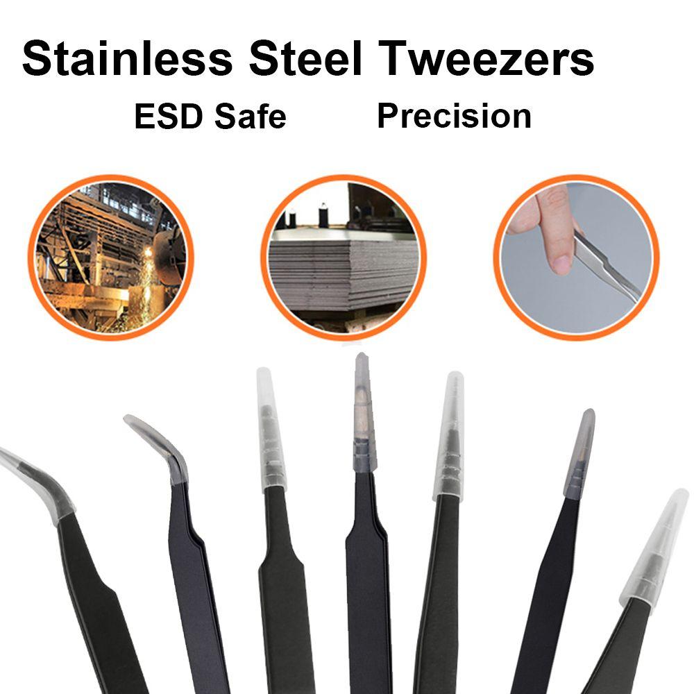 Industrial Repair Tools Anti-Static Stainless Steel Tweezers Curved Straight ESD Safe Eyebrow Clip