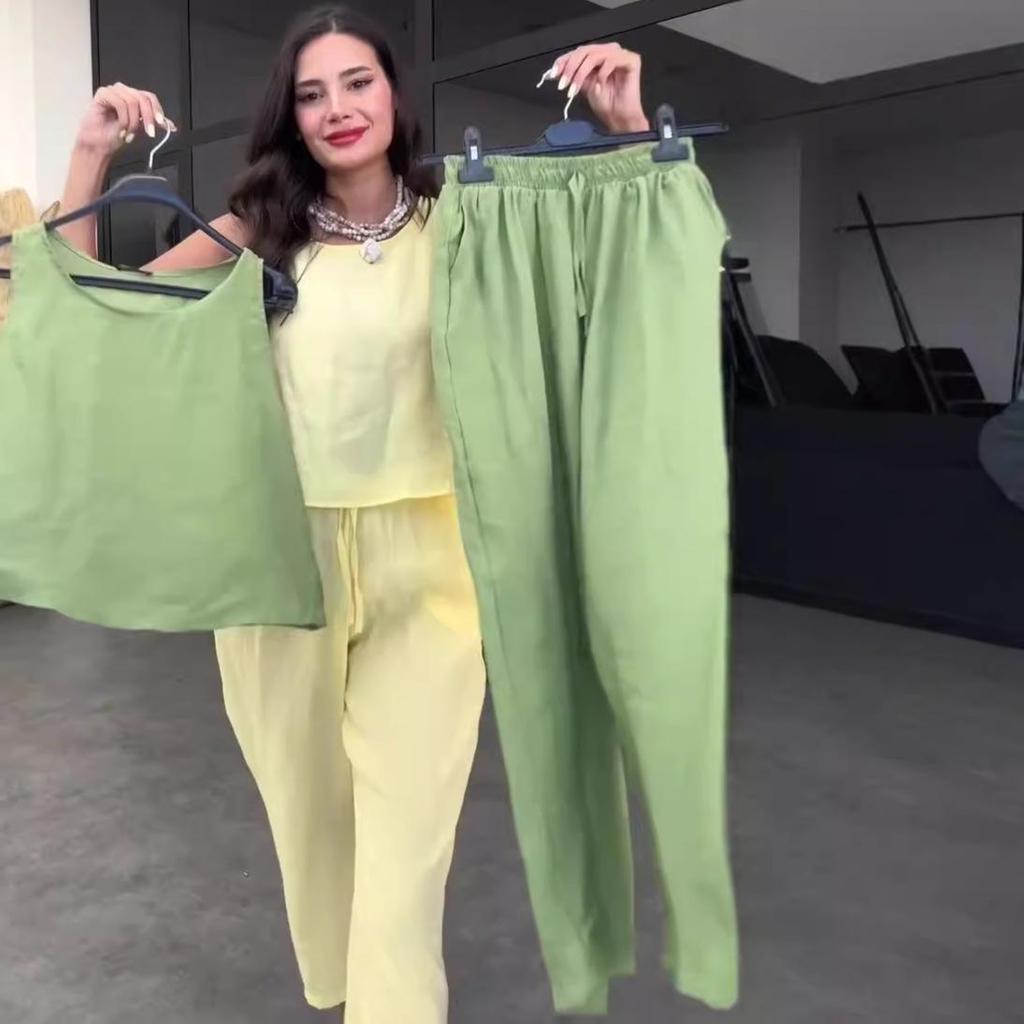 2024 Summer Women's Solid Color Sleeveless Top & Casual Long Pants Two-Piece Set