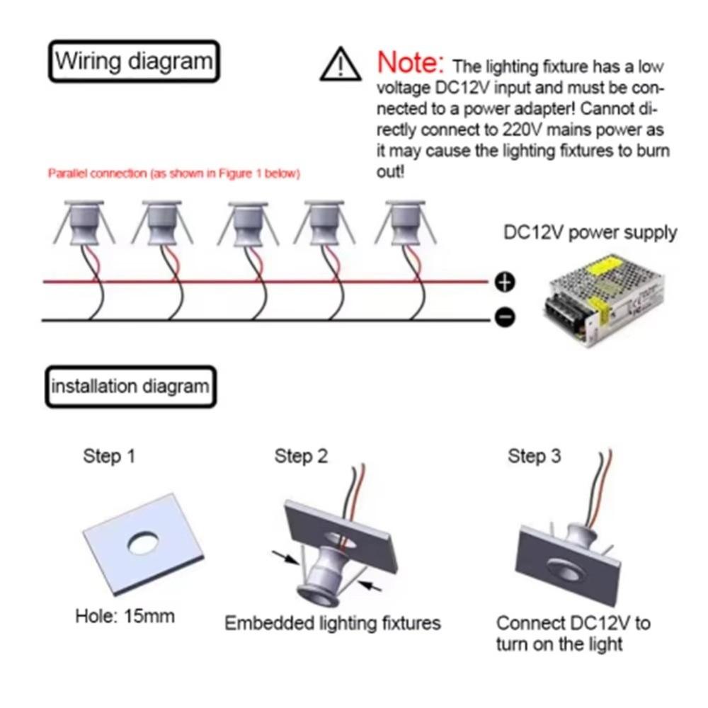 1W Power Mini LED Spotlight 3000K Warm Light Cabinet Downlight Durable Spot Lights  Indoor Lighting