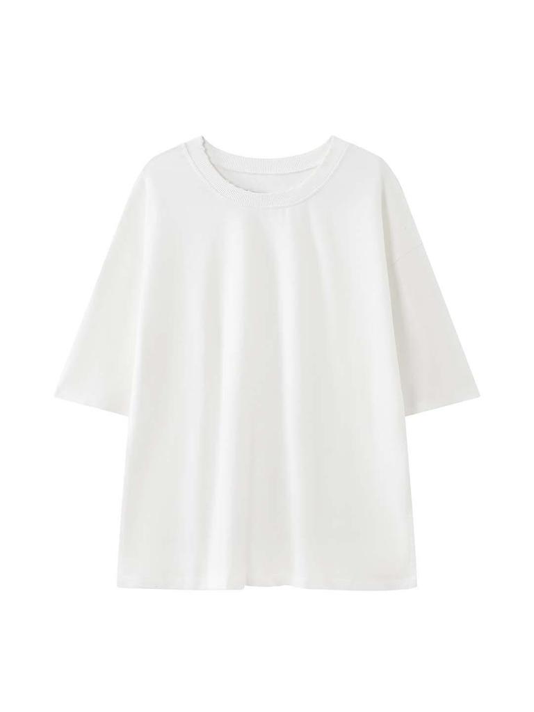 Korean Style Oversized Fleece T-Shirt for Women - Round Neck & Drop Shoulder